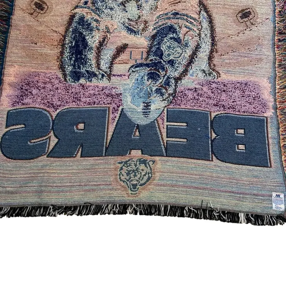 Vintage 90s Chicago Bears NFL Tapestry Fringe Throw Blanket 43x58 Americana